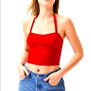 Women’s Pacsun Sweetheart Red Ribbed Stretchy Crop Halter Top Large Y2K